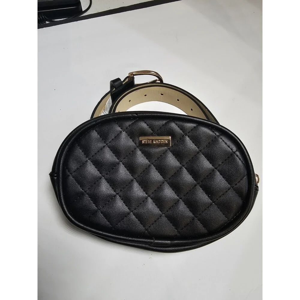 Steve Madden Black Faux Leather Belt Bag Fanny Pack Belt Purse